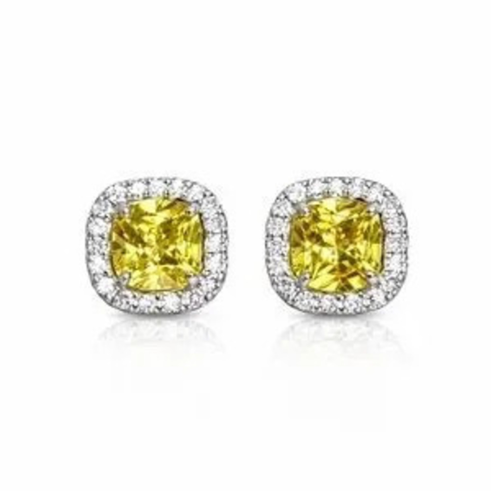 Elegant Silver Stud Earrings With Yellow and Clear Zirconia